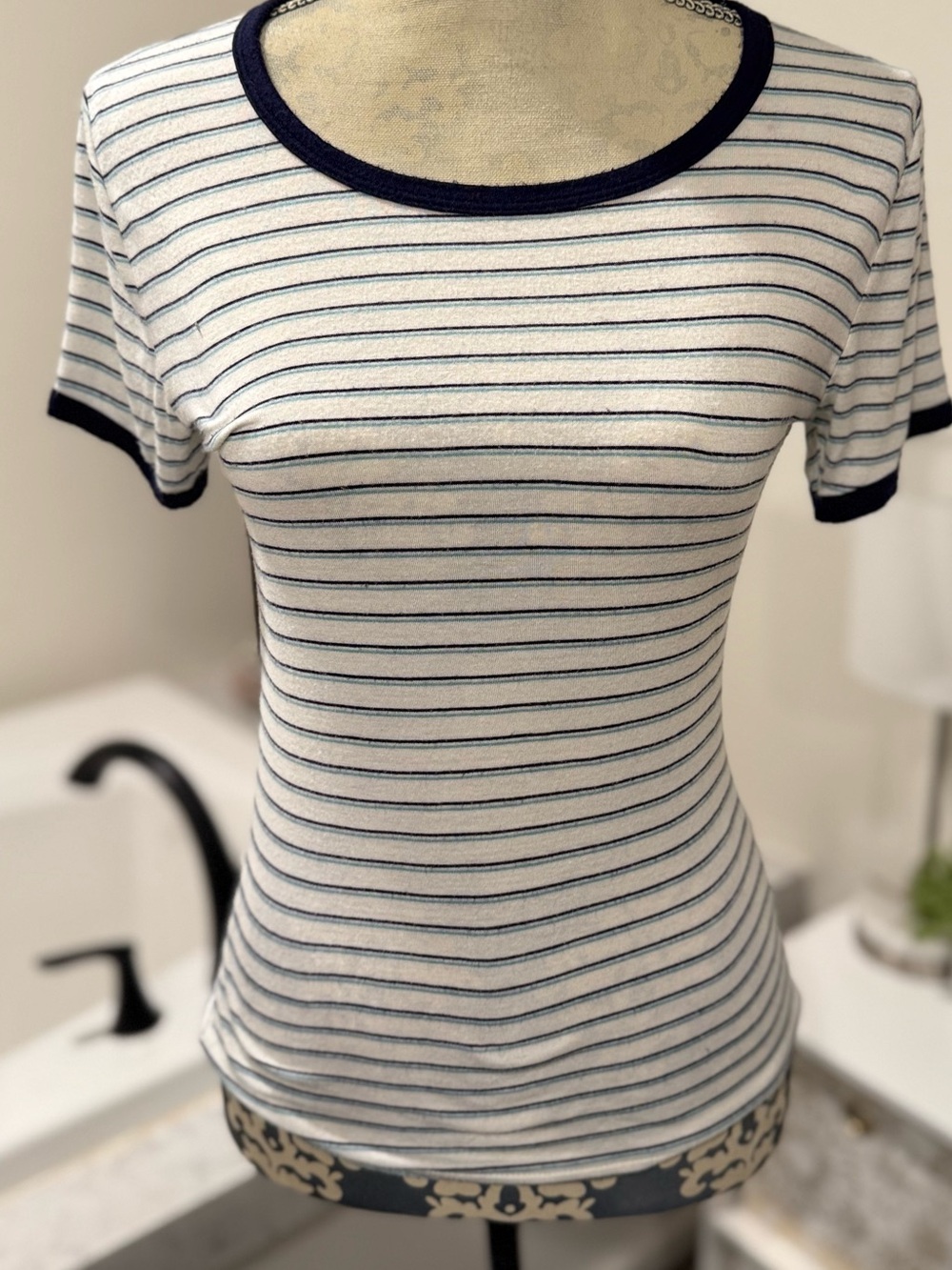 Active USA Blue & White Striped Ringer Tee | Women’s Medium